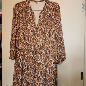 NWOT DR2 by Daniel Rainn Multicolor Paisley Long Sleeve Dress with Tie Waist